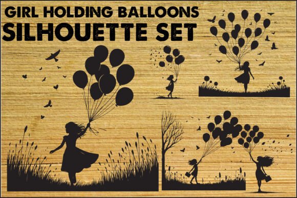 Download Girl with Balloons Silhouette Set - Girl with balloons Collection