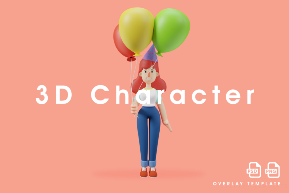 Download Smiley Face 3D Cute Girl with Balloons - Premium Resources