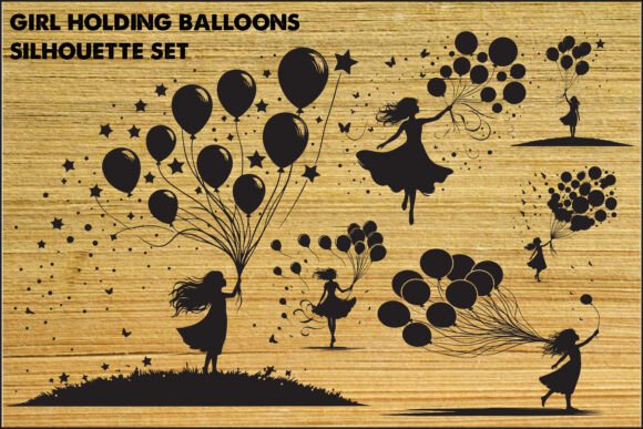 Download Girl with Balloons Silhouette Set - Girl with balloons Collection