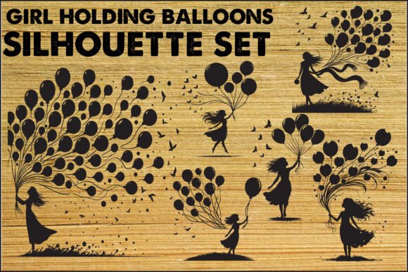 Download Girl with Balloons Silhouette Set - Girl with balloons Collection