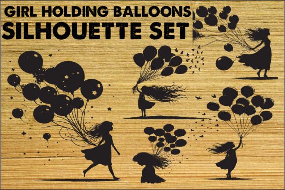 Download Girl with Balloons Silhouette Set - Girl with balloons Collection